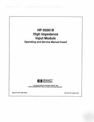 Agilent hp 85081B operation & service manual