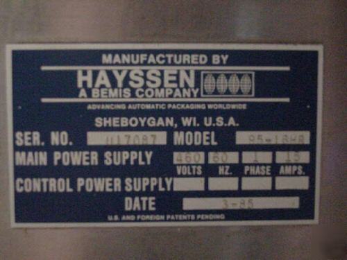 Hayssen ultima ii ffs & mateer auger filler