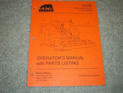 Rhino RHD88 mower operators manual and parts listing