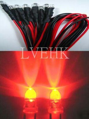 50P 12V dc pre wired super bright red led 3MM 15,000MCD