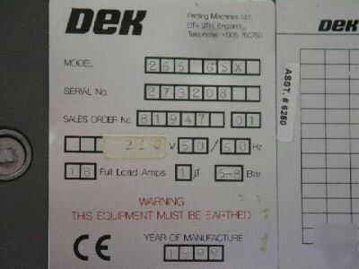 Dek 265GSX automatic screen printer system green camera