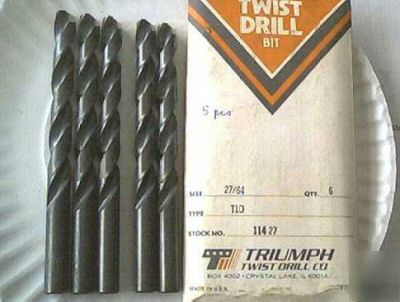 New triumph brand usa mfg 23/64 jobber drill bits 5 pcs