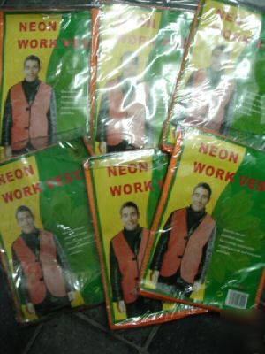 New neon work vest x 6 in package. be seen be safe