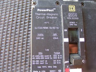 Square d powerpact KDL32200 200 amp main breaker 