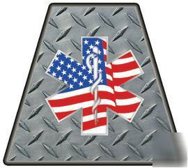 Emt helmet sticker flag star of life with diamond plate