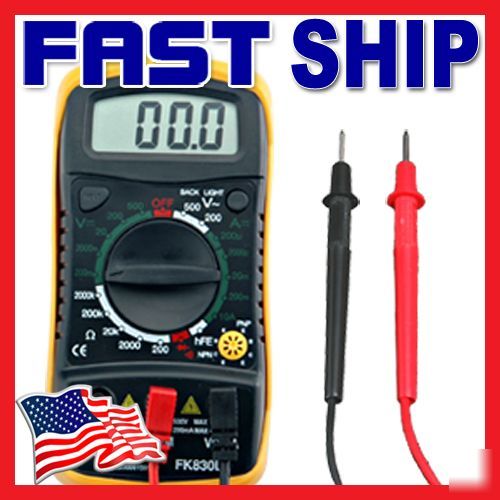 Digital Multimeter Portable LCD Backlight AC/DC Ammeter Voltmeter Ohm Voltage Tester Meter A830L Lead Testing Kit