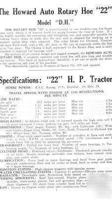 Howard d.h.22 tractor and rotary hoe manual