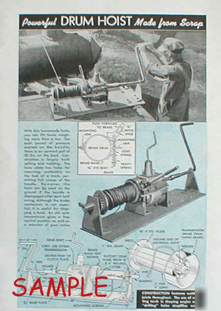 Powerful drum hoist plans scrap built lifts over 1 ton