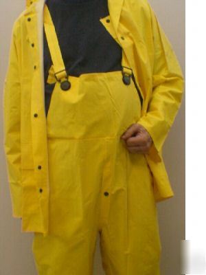 Hooded yellow rain suit with bib overall size medium