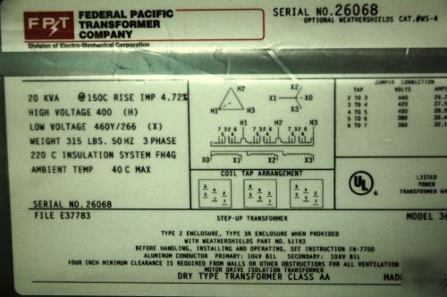 New motor drive isolationtransformer 400 volt 20 kva 