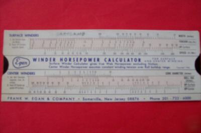 Winder horsepower, web length, roll weight calculator