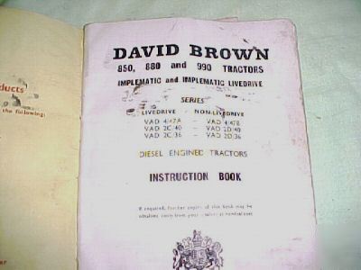 David brown instruction book 850 880 990 tractors