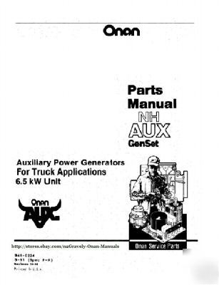 Onan 6.5 nh aux generator parts manual 940-0224 sp. p-r
