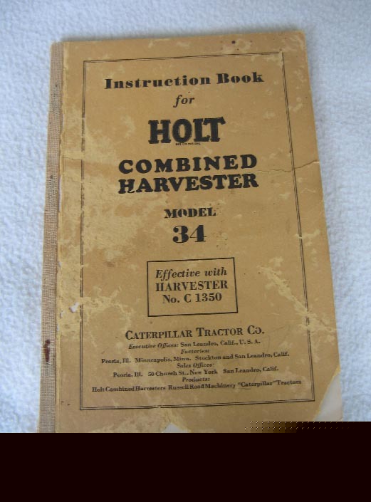 1929 instruction book holt combine harvester model 34
