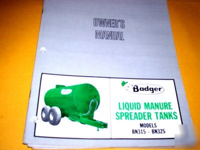 Owner's man badger liquid manure spreader bn-315 bn-325
