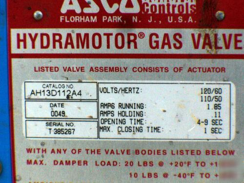 Asco hydramotor gas valve AH13D112A4 and gas train