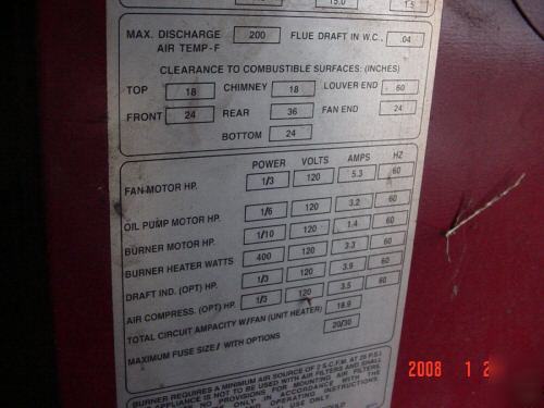 Clean burn 140,000 btu waste oil furnace
