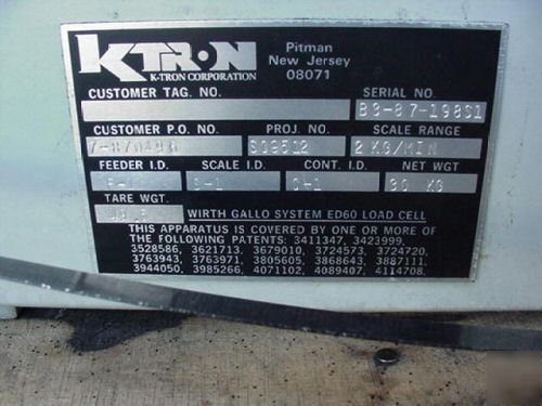 K tron vibrating hopper seperator shaker scale