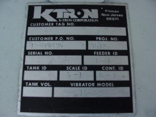 K tron vibrating hopper seperator shaker scale