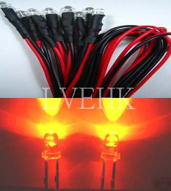 50P 12VDC prewired superbright orange led 3MM 13,000MCD