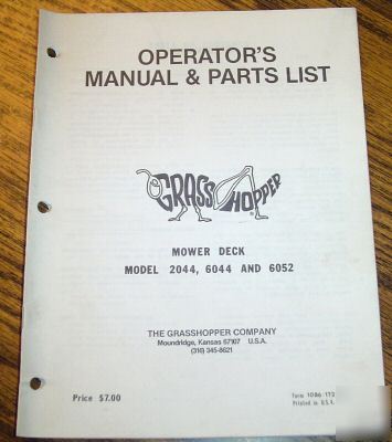 Grasshopper 2044 6044 6052 mower deck op & parts manual