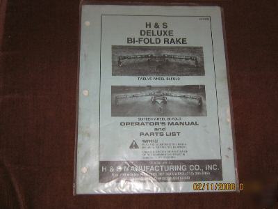 H & s bi fold 12 & 16 wheel rake parts list & manual 