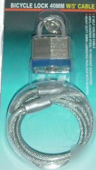 Bicycle lock 40MM with 5â€™ braided cable