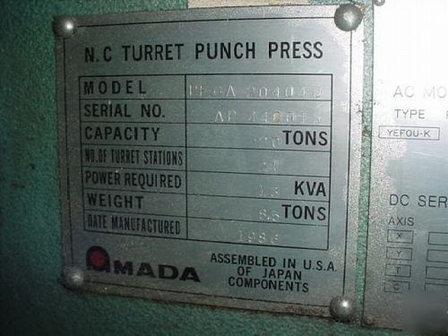 Amada pega 244 cnc turret punch 